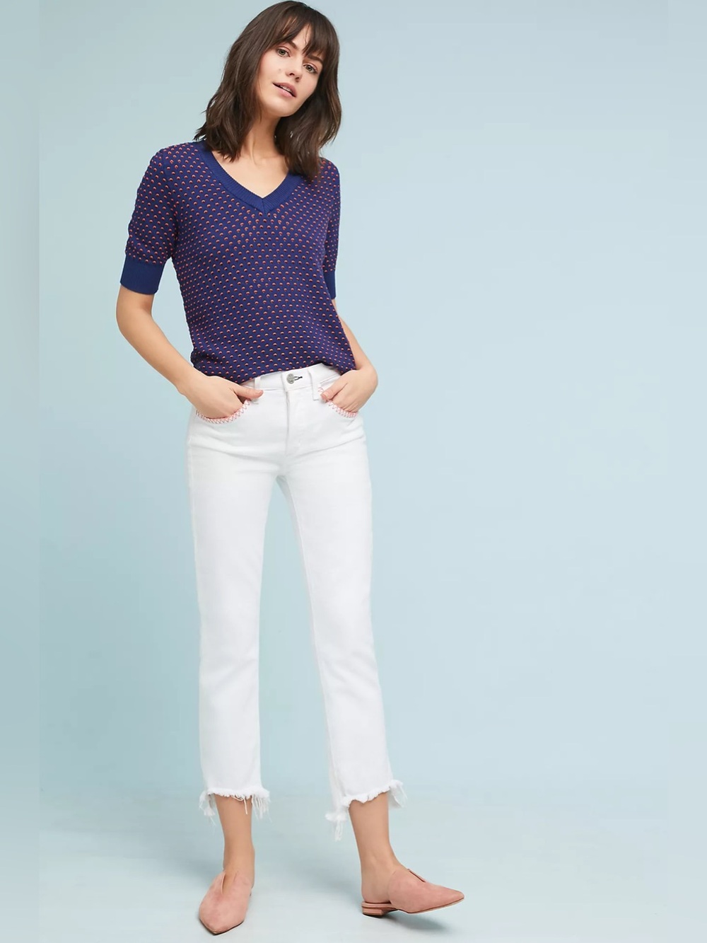 Anthropologie McGuire Valetta Mid-Rise Raw Cropped White Jeans **stain (27)